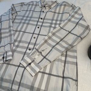 Men's Burberry Brit light Grey & White Plaid Button down - size XL
